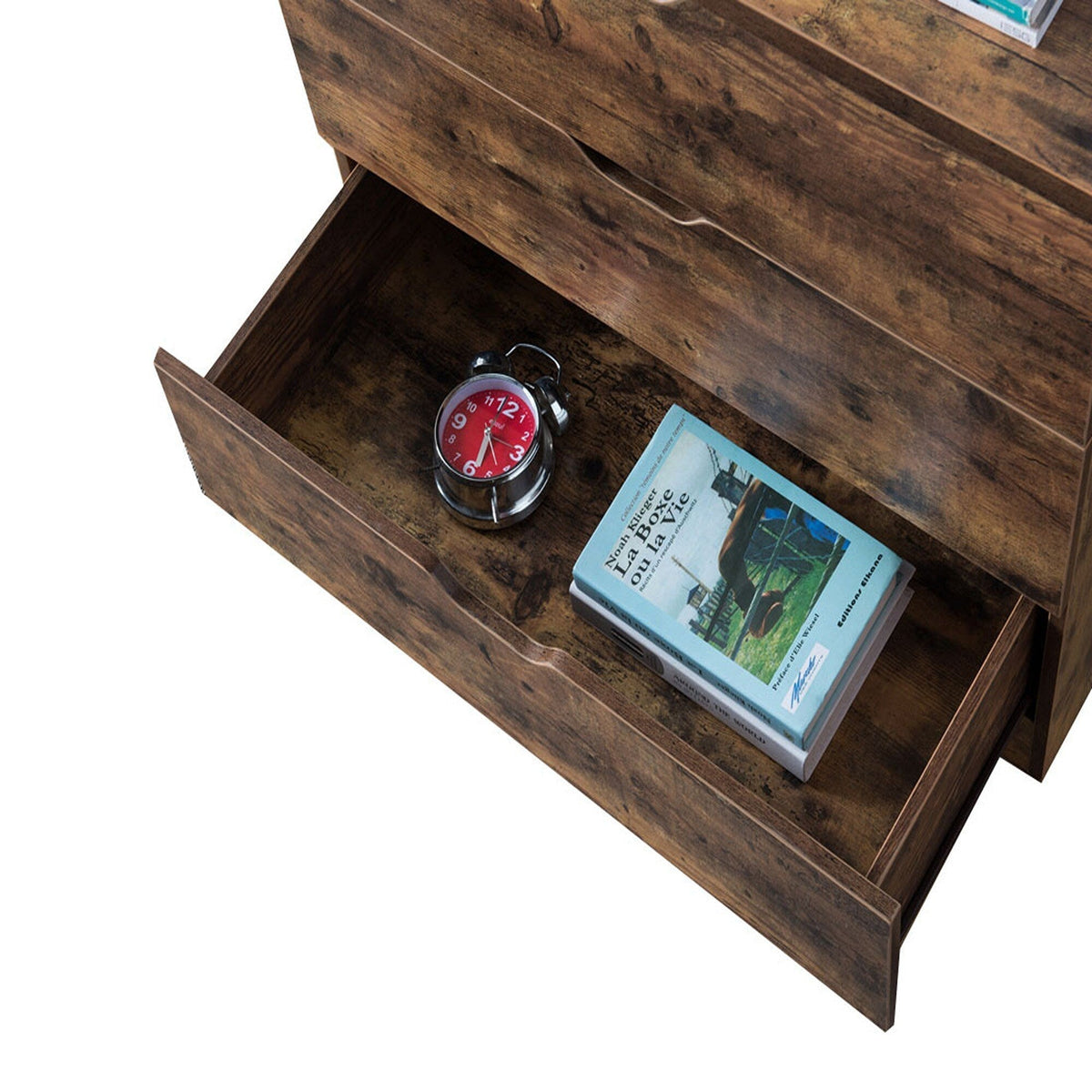 Benzara Contemporary Metal and Wood Utility Chest with 5 Spacious Drawers, Brown