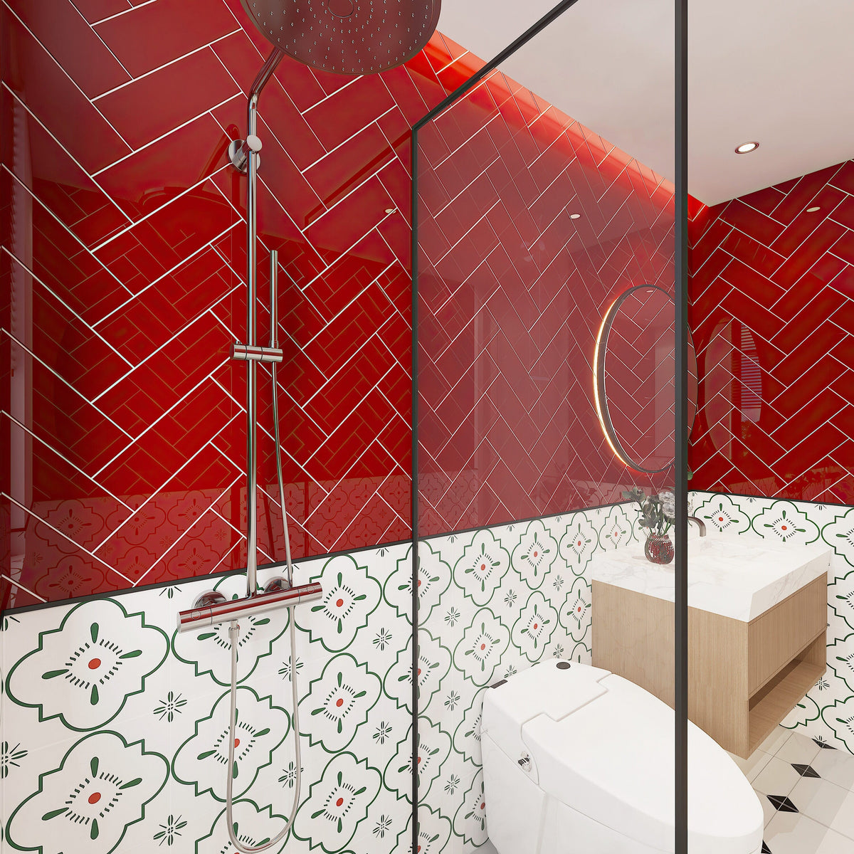 Giorbello (Sample) 4x12 glass subway tiles Ruby Red 4-in x 12-in Glossy Glass Brick Subway Wall Tile