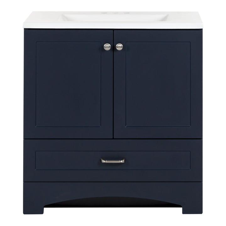 Diamond NOW Cassidy 30.5-in Deep Blue Single Sink Bathroom Vanity with White Cultured Marble Top