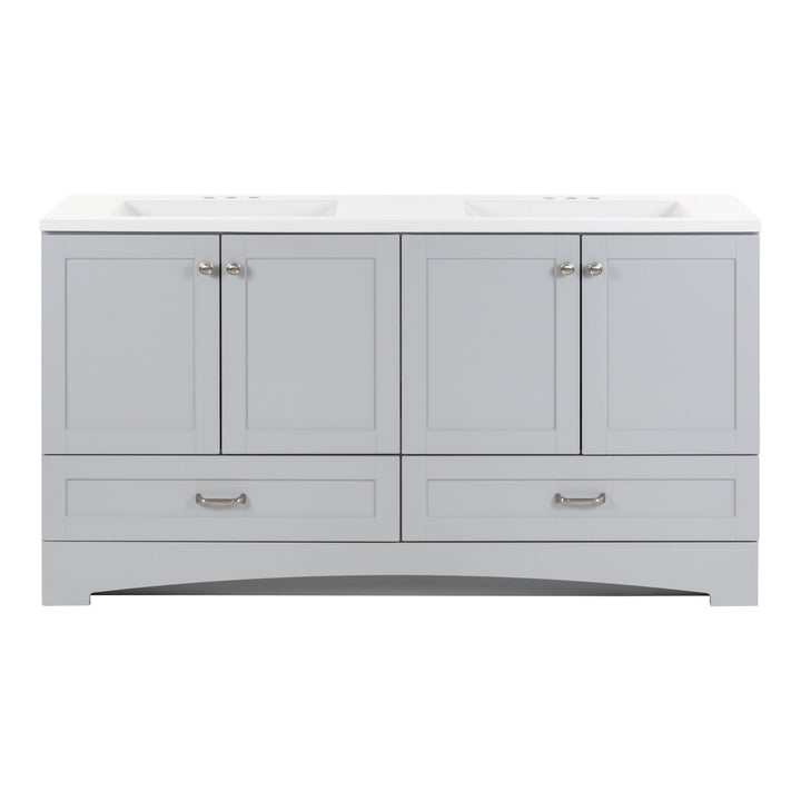Diamond NOW Cassidy 60.5-in Pearl Gray Double Sink Bathroom Vanity with White Cultured Marble Top
