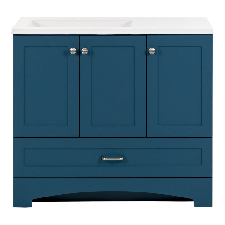 Diamond NOW Cassidy 36.5-in Admiral Blue Single Sink Bathroom Vanity with White Cultured Marble Top