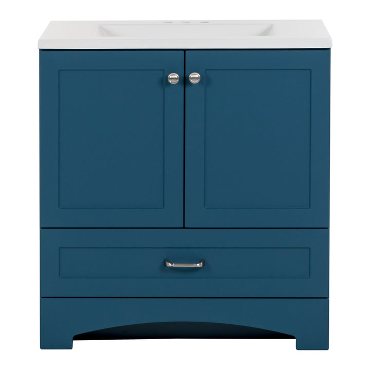 Diamond NOW Cassidy 30.5-in Admiral Blue Single Sink Bathroom Vanity with White Cultured Marble Top