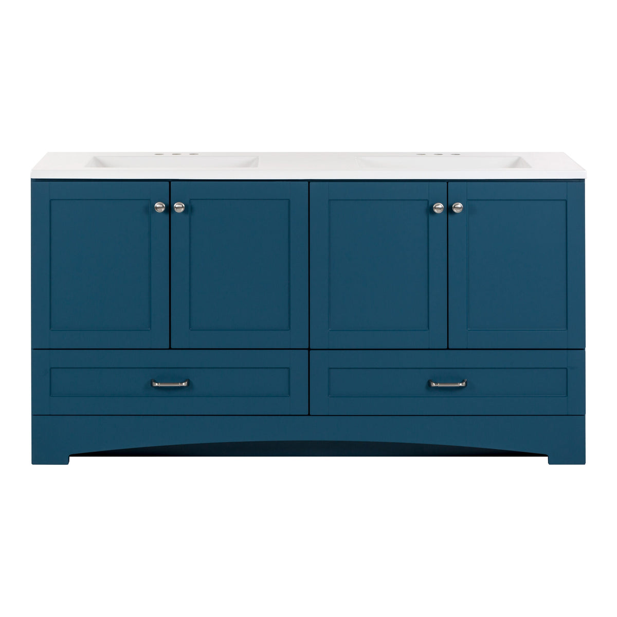 Diamond NOW Cassidy 60.5-in Admiral Blue Double Sink Bathroom Vanity with White Cultured Marble Top