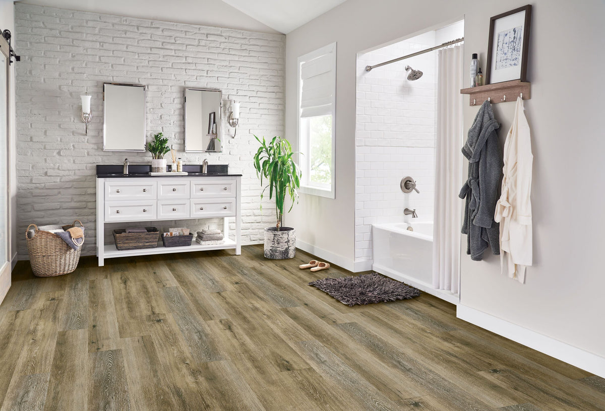 Armstrong Flooring Sample – Assurity Linen Sand Waterproof Wood-Look Luxury Vinyl Plank, 7-in W, 20-mil Wear Layer, Interlocking or Glue-Down