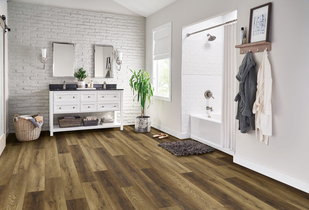 Armstrong Flooring Sample – Assurity Mist Brown Waterproof Wood-Look Interlocking or Glue-Down Luxury Vinyl Plank, 7-in W, 20-mil Wear Layer
