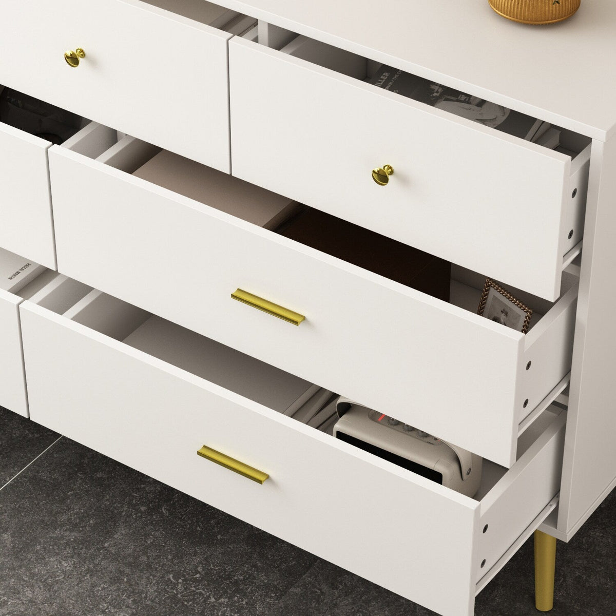 FUFU&GAGA Contemporary/Modern White Sideboard with 7 Drawers - Ample Storage Space - Durable Construction - Multi-Purpose Cabinet
