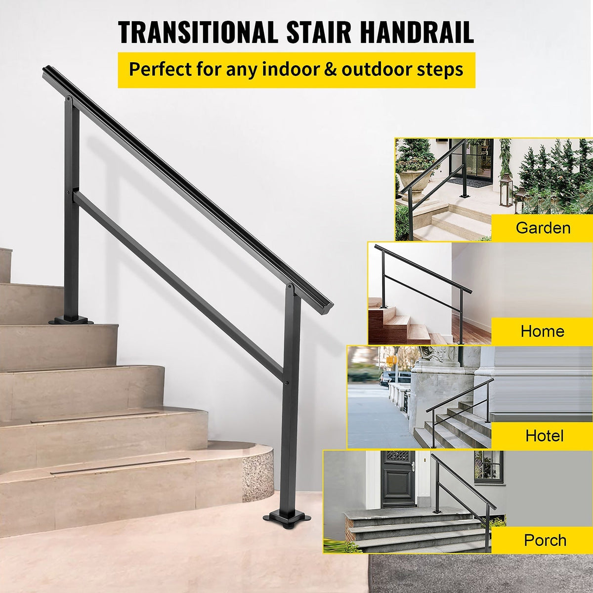 VEVOR 4-5 Steps Aluminum Handrail 4.98-ft x 35.2-in Aluminum Deck Handrail Kit