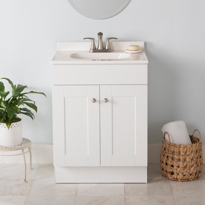 Project Source 24.5-in True White Single Sink Bathroom Vanity with White Cultured Marble Top, Dover Collection