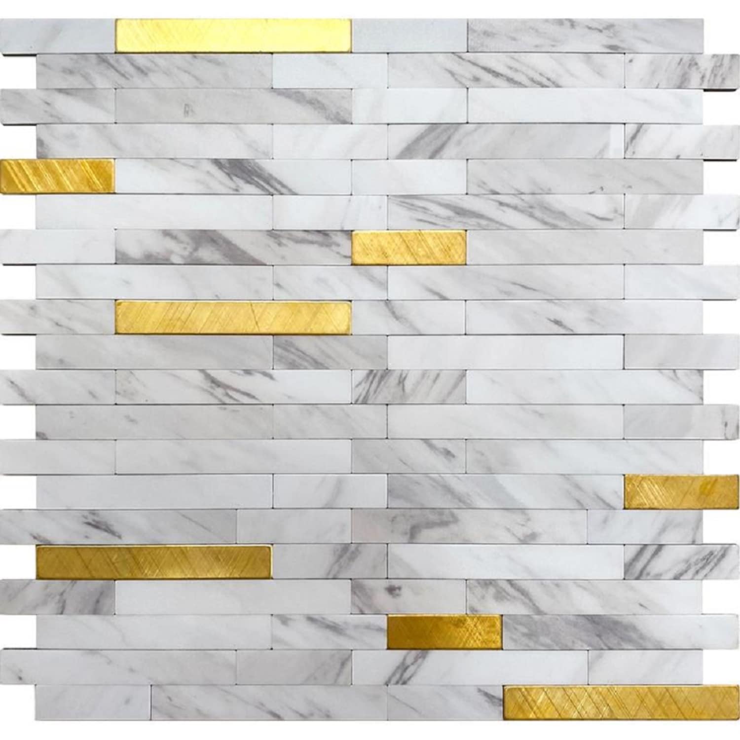 Apollo Tile Brisk White and Gold 10-in x 12-in Polished PVC Patterned Peel and stick Wall Tile product image
