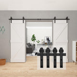 10 ft./120 in. Black Steel Straight Strap Sliding Barn Door Track and Hardware Kit for Double Doors with Floor Guide - Super Arbor
