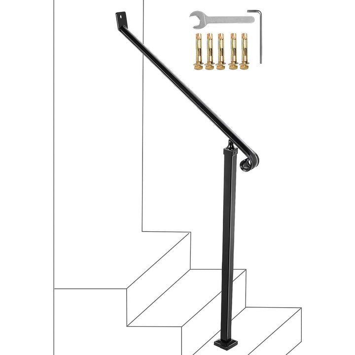 VEVOR 2-3 Steps Handrail 2.5-ft x 42.4-in Wrought Iron Pressure Treated Steel Deck Handrail Kit