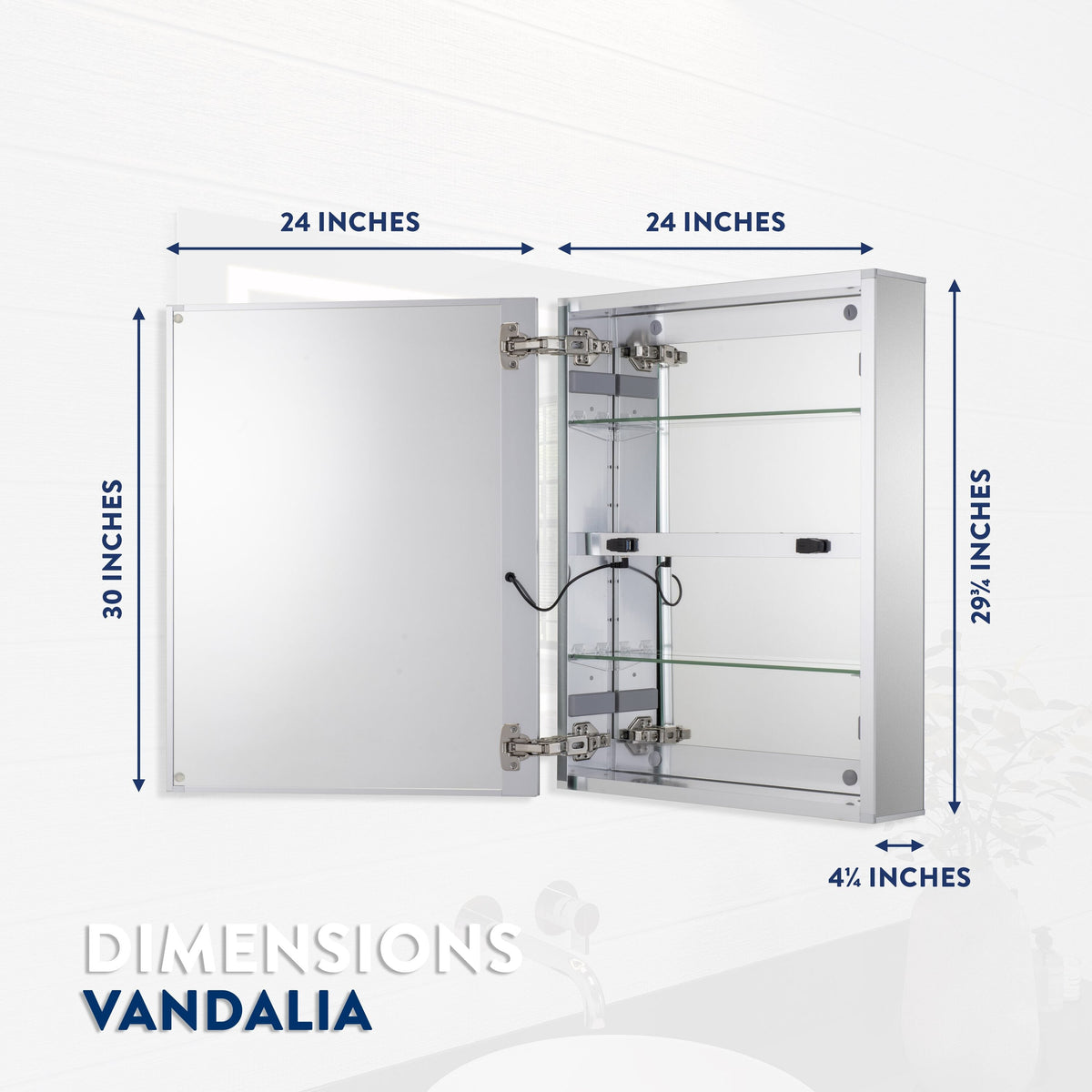 Croydex 24-in x 30-in Lighted LED Fog Free Surface/Recessed Mount Silver Mirrored Soft Close Medicine Cabinet with Outlet