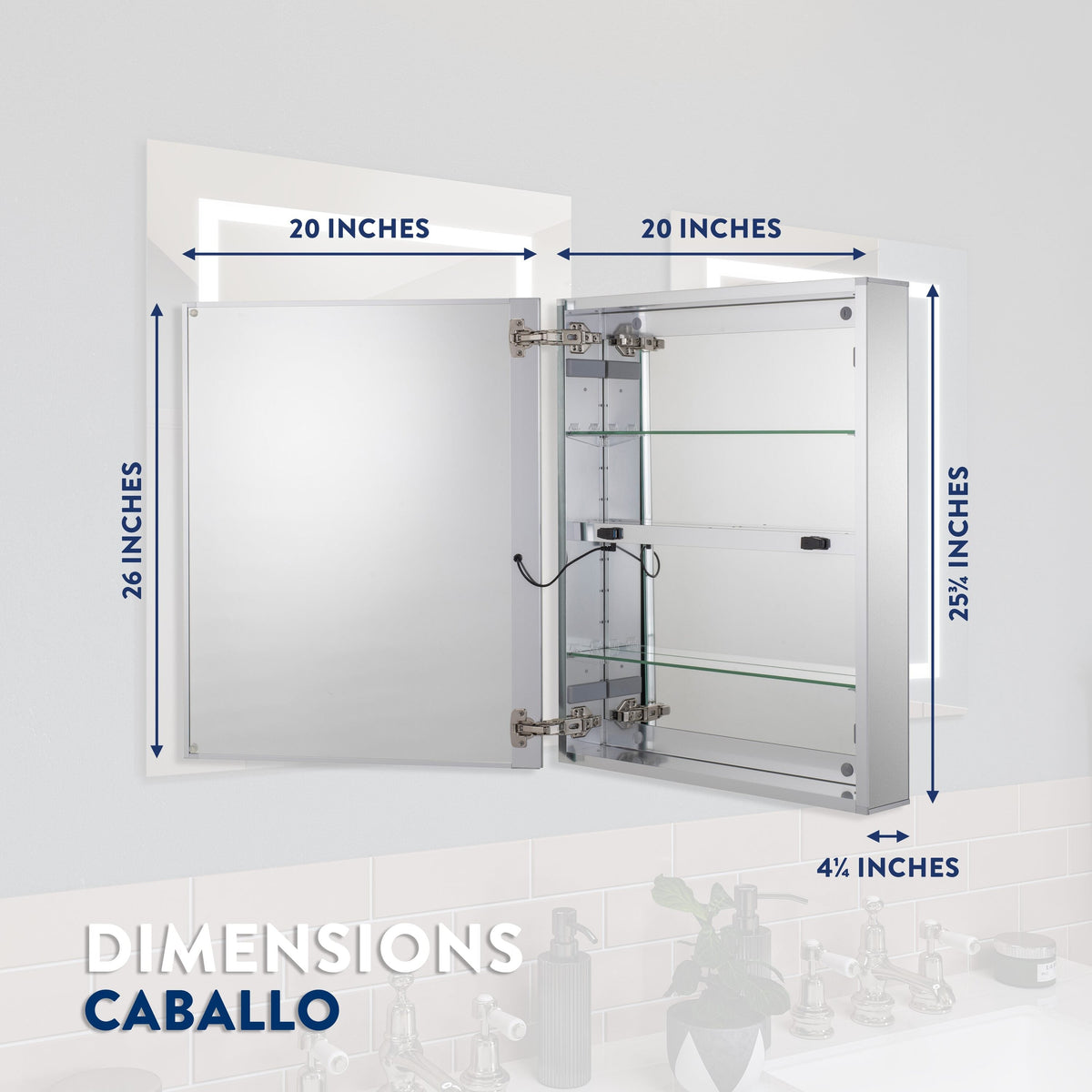 Croydex 20-in x 26-in Lighted LED Fog Free Surface/Recessed Mount Silver Mirrored Soft Close Medicine Cabinet with Outlet