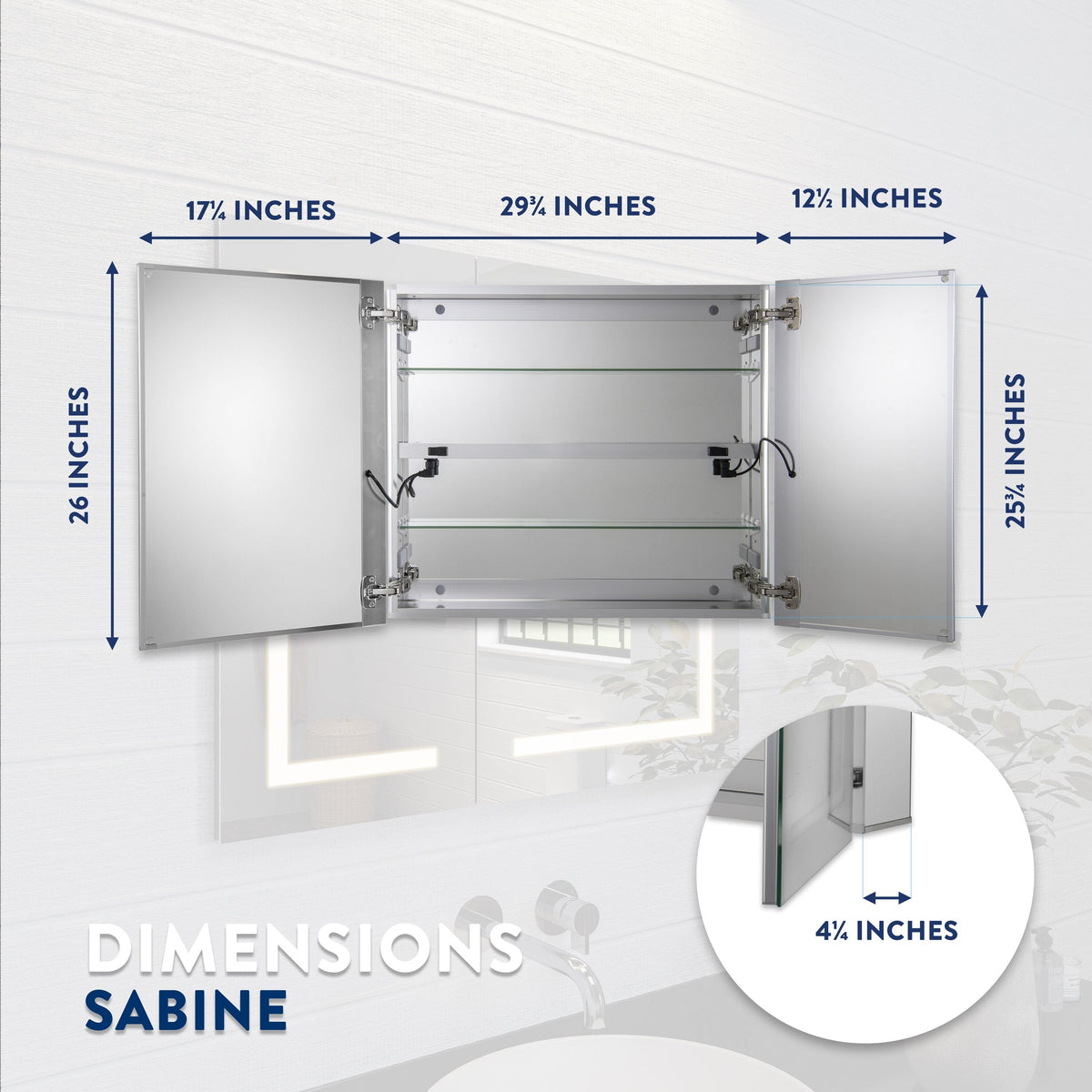 Croydex 30-in x 26-in Lighted LED Fog Free Surface/Recessed Mount Silver Mirrored Soft Close Medicine Cabinet with Outlet