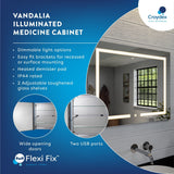 Croydex 24-in x 30-in Lighted LED Fog Free Surface/Recessed Mount Silver Mirrored Soft Close Medicine Cabinet with Outlet
