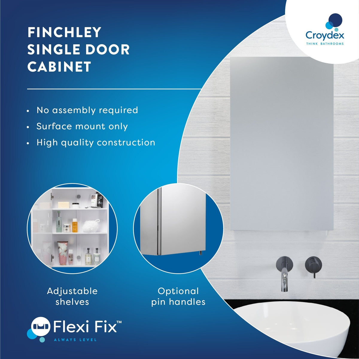Croydex 16-in x 26-in Surface Mount Polished Stainless Steel Mirrored Medicine Cabinet