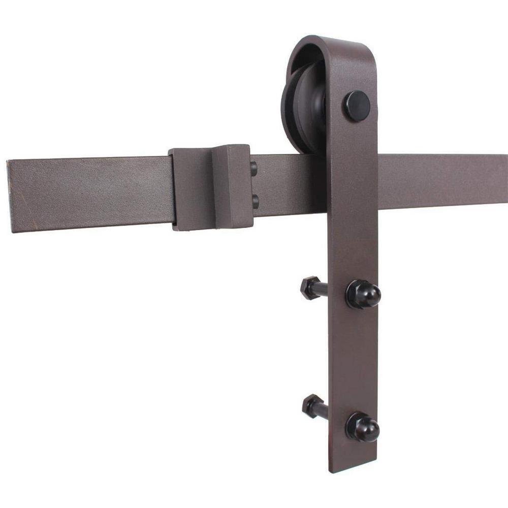 120 in. Antique Bronze Bent Strap Sliding Barn Style Door Hardware Track (2-Set) - Super Arbor