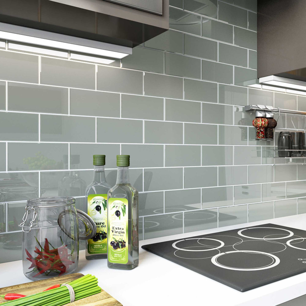 Giorbello (Sample) 3x6 Glass Subway Tiles True Gray 3-in x 6-in Glossy Glass Brick Subway Wall Tile