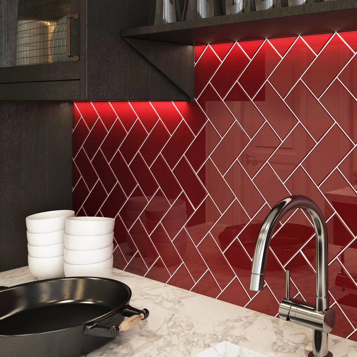 Giorbello Classic Premium Ruby Red 3-in x 6-in Glossy Glass Subway Wall Tile (5-sq. ft/ Carton)