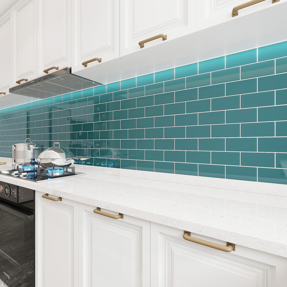 Giorbello (Sample) 3x6 Glass Subway Tiles Dark Teal 3-in x 6-in Glossy Glass Brick Subway Wall Tile