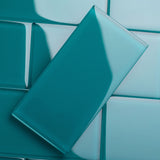 Giorbello (Sample) 3x6 Glass Subway Tiles Dark Teal 3-in x 6-in Glossy Glass Brick Subway Wall Tile
