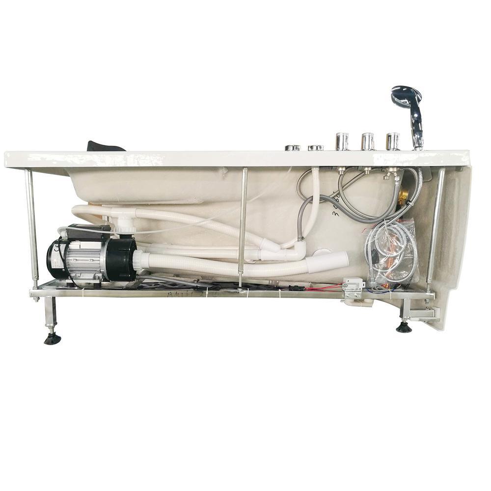59 in. Acrylic Left Drain Corner Apron Front Whirlpool Bathtub in White - Super Arbor