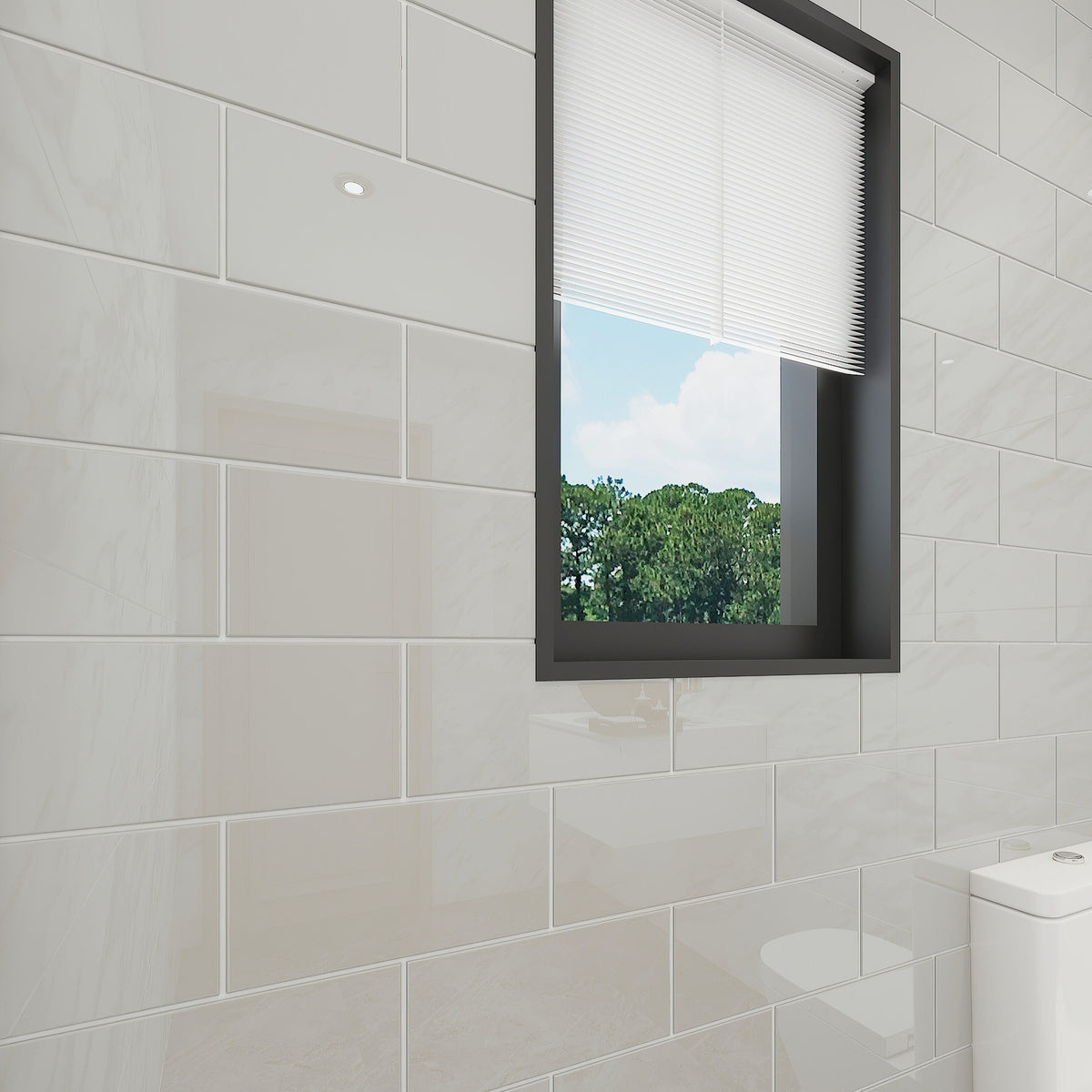 Giorbello Classic Premium Light Gray 6-in x 12-in Glossy Glass Subway Wall Tile (5-sq. ft/ Carton)