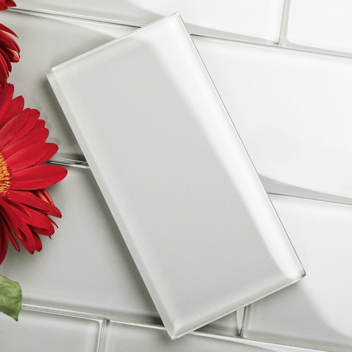 Giorbello Classic Premium Light Gray 6-in x 12-in Glossy Glass Subway Wall Tile (5-sq. ft/ Carton)
