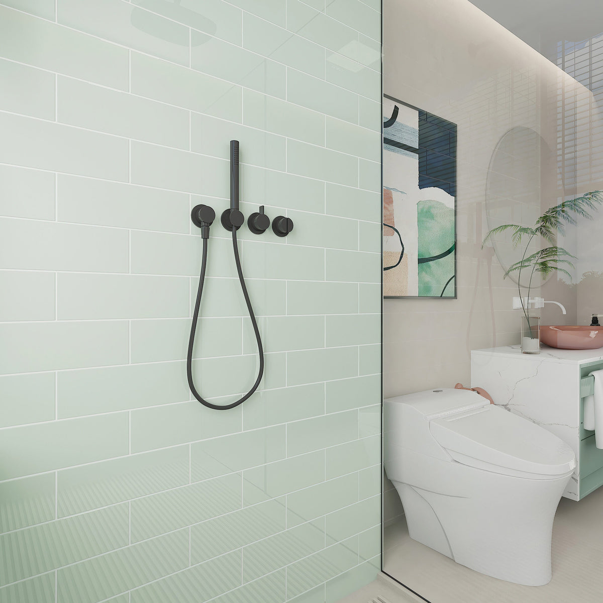Giorbello (Sample) 4x12 glass subway tiles Winter Sage 4-in x 12-in Glossy Glass Brick Subway Wall Tile