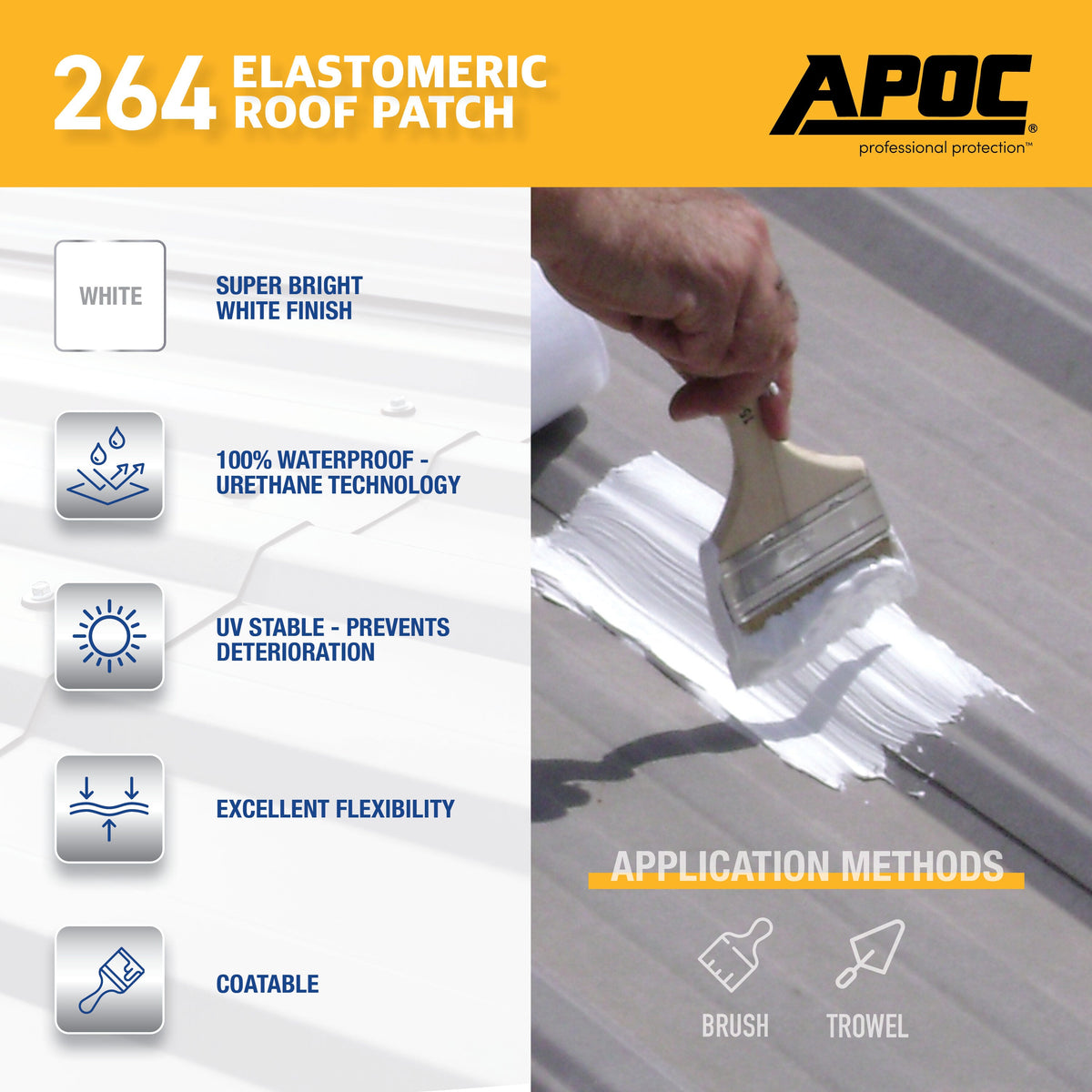 APOC 264 Fibered Waterproof Elastomeric Roof Patch, White, 0.9-Gallon