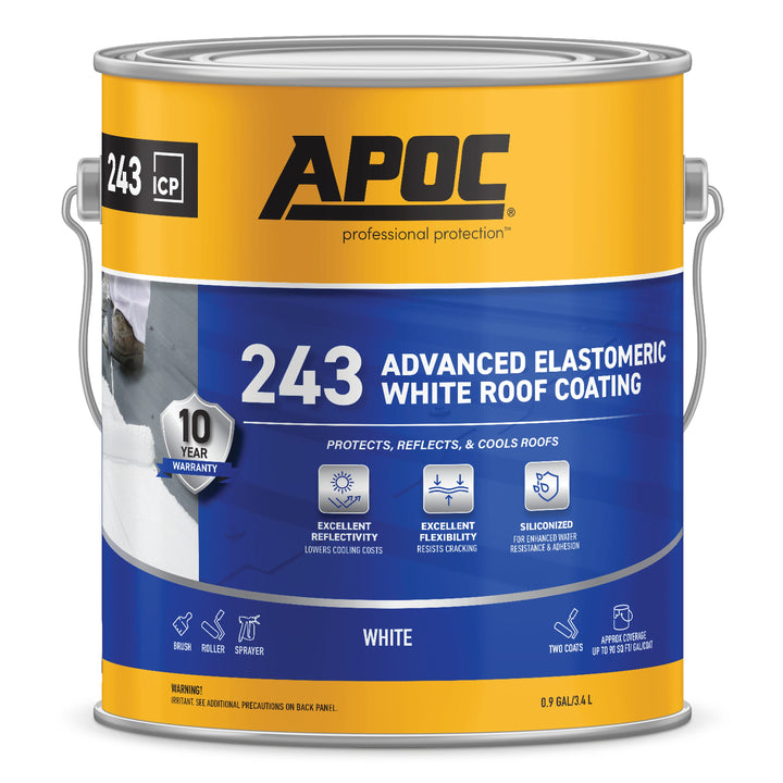 APOC 243 Advanced Elastomeric White Roof Coating, 0.9-Gallon – 10-Year Limited Warranty