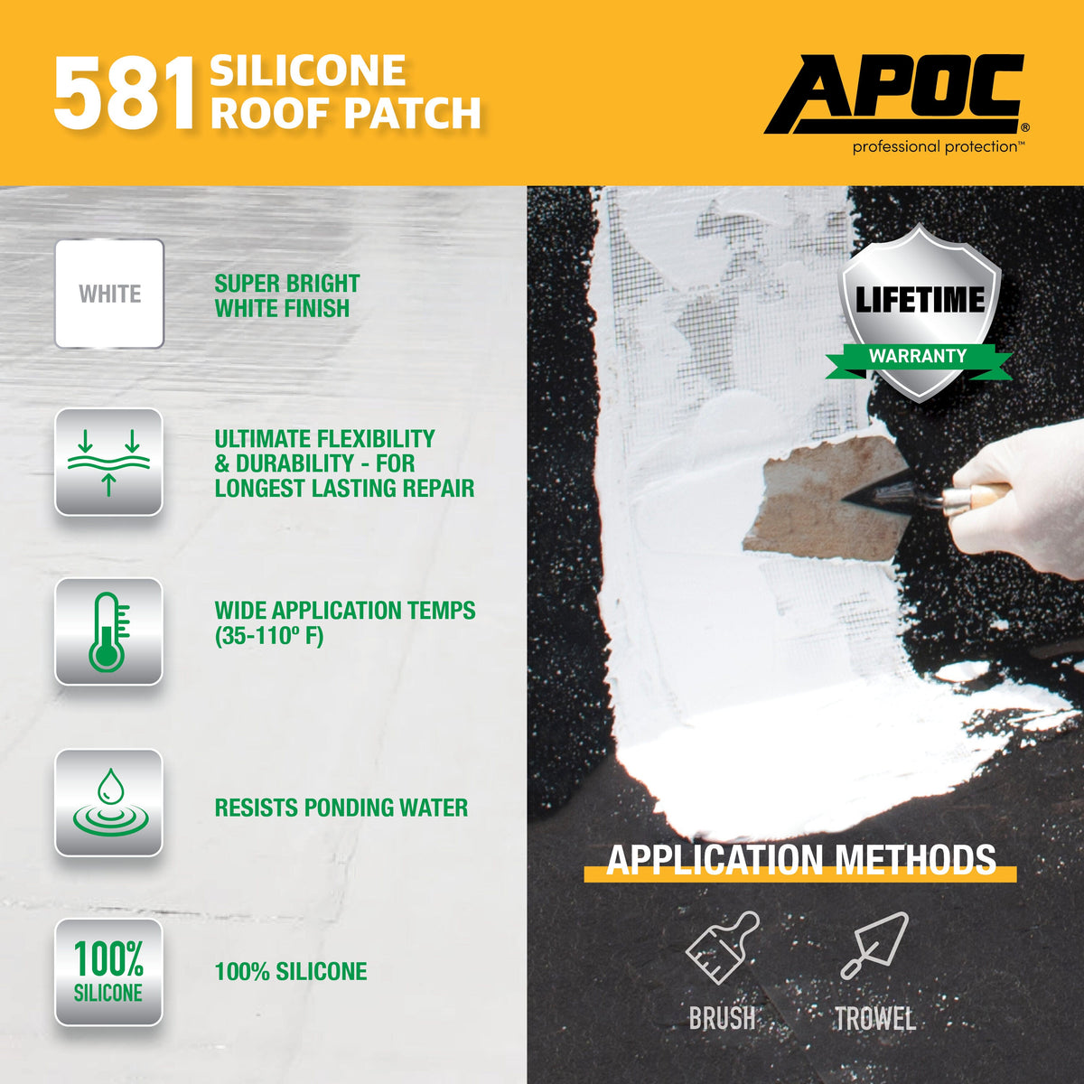 APOC 581 Silicone Roof Patch, 0.9-Gallon Waterproof Roof Sealant – White