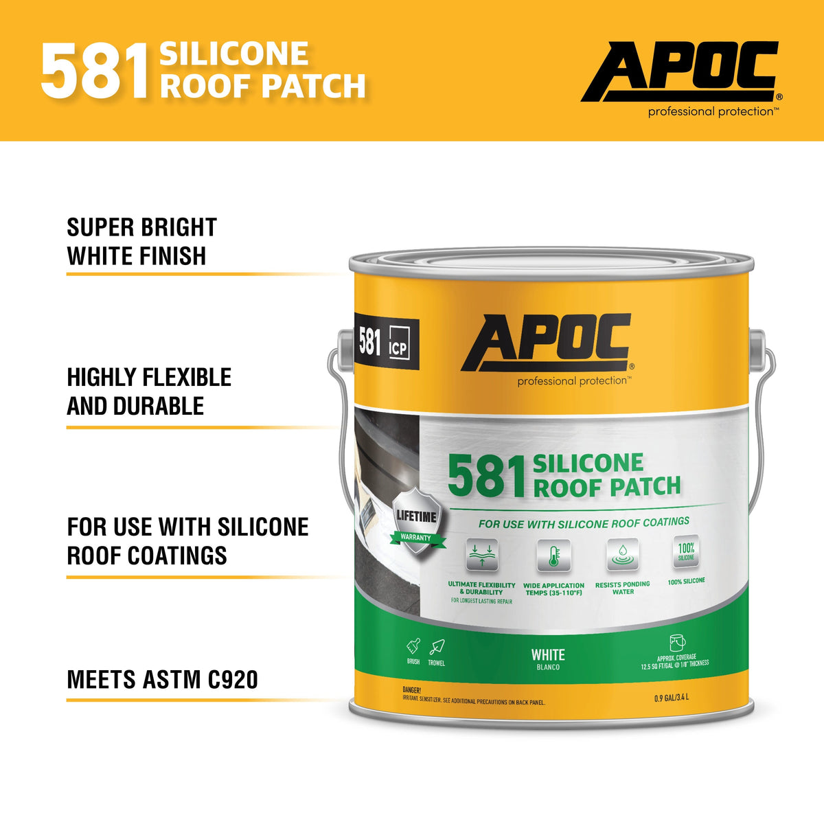 APOC 581 Silicone Roof Patch, 0.9-Gallon Waterproof Roof Sealant – White