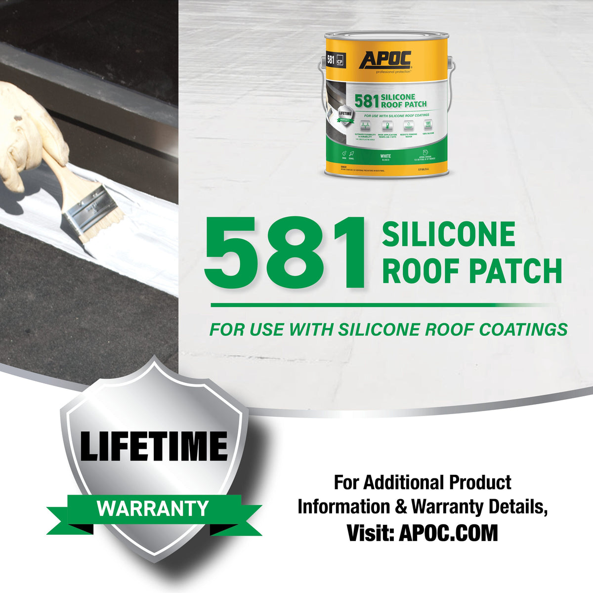 APOC 581 Silicone Roof Patch, 0.9-Gallon Waterproof Roof Sealant – White
