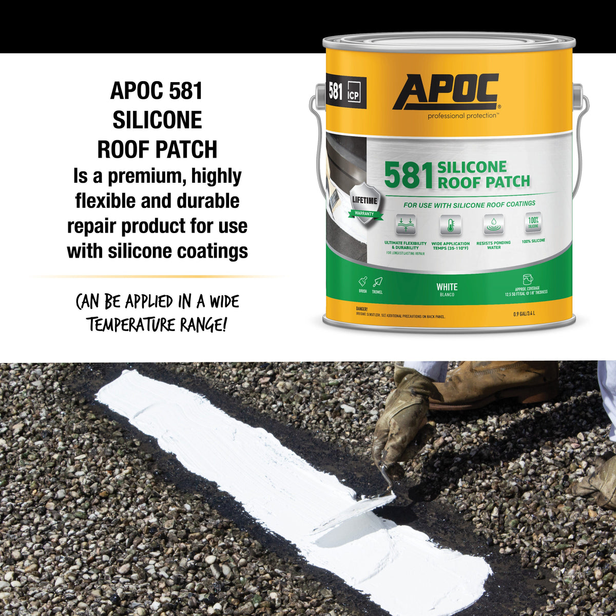 APOC 581 Silicone Roof Patch, 0.9-Gallon Waterproof Roof Sealant – White
