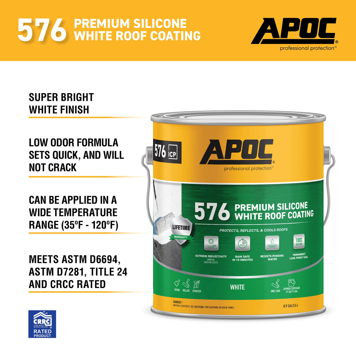 APOC 576 3.6-Quart White Silicone Reflective Roof Coating — Lifetime Warranty