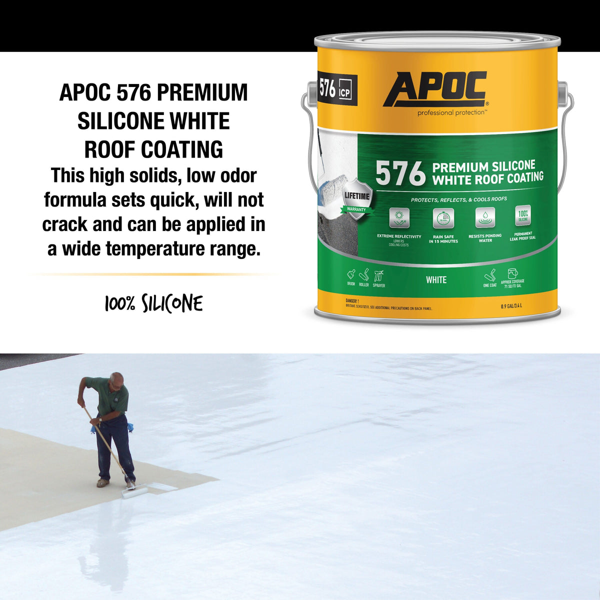 APOC 576 3.6-Quart White Silicone Reflective Roof Coating — Lifetime Warranty