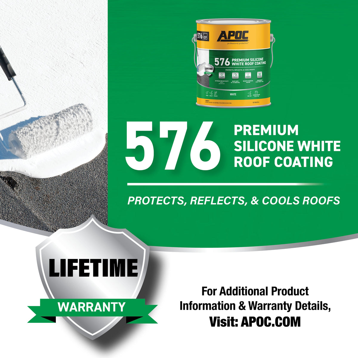 APOC 576 3.6-Quart White Silicone Reflective Roof Coating — Lifetime Warranty