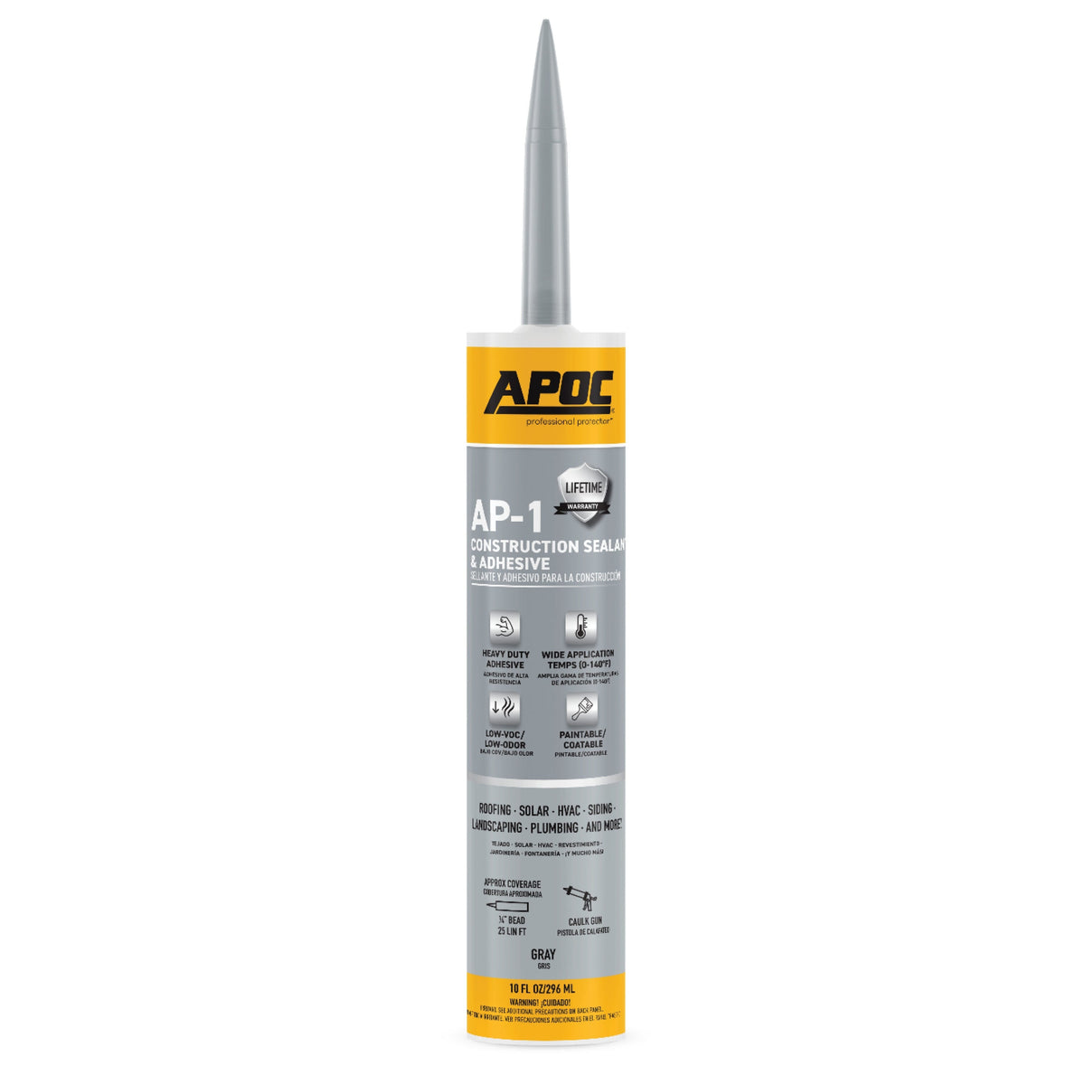 APOC AP-1 10.1-oz Waterproof Roof Sealant – Gray, Low-VOC Construction Sealant & Adhesive