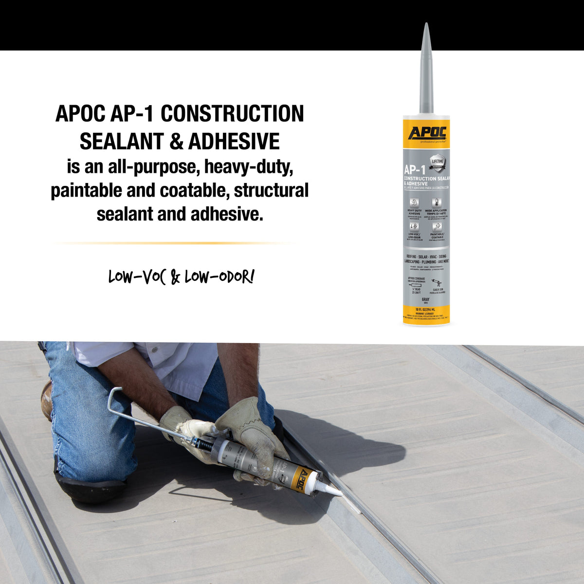 APOC AP-1 10.1-oz Waterproof Roof Sealant – Gray, Low-VOC Construction Sealant & Adhesive