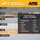APOC AP-1 10.1-oz Waterproof Roof Sealant – Gray, Low-VOC Construction Sealant & Adhesive