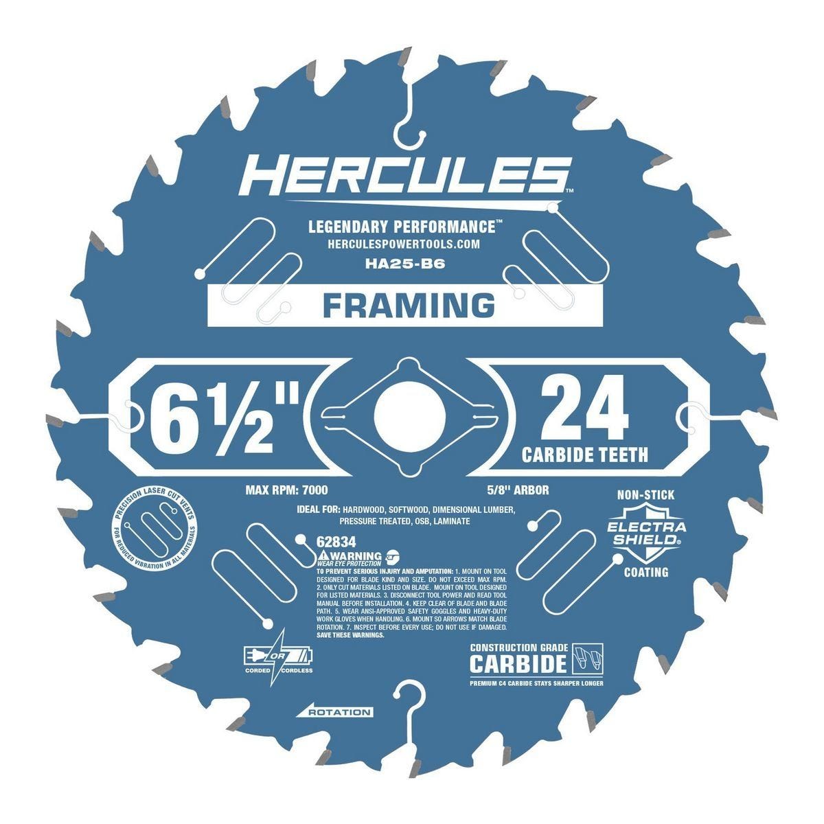 Hercules 6-1/2 in. 24T Circular Saw Blade – Framing/Demolition, 5/8 in. Arbor