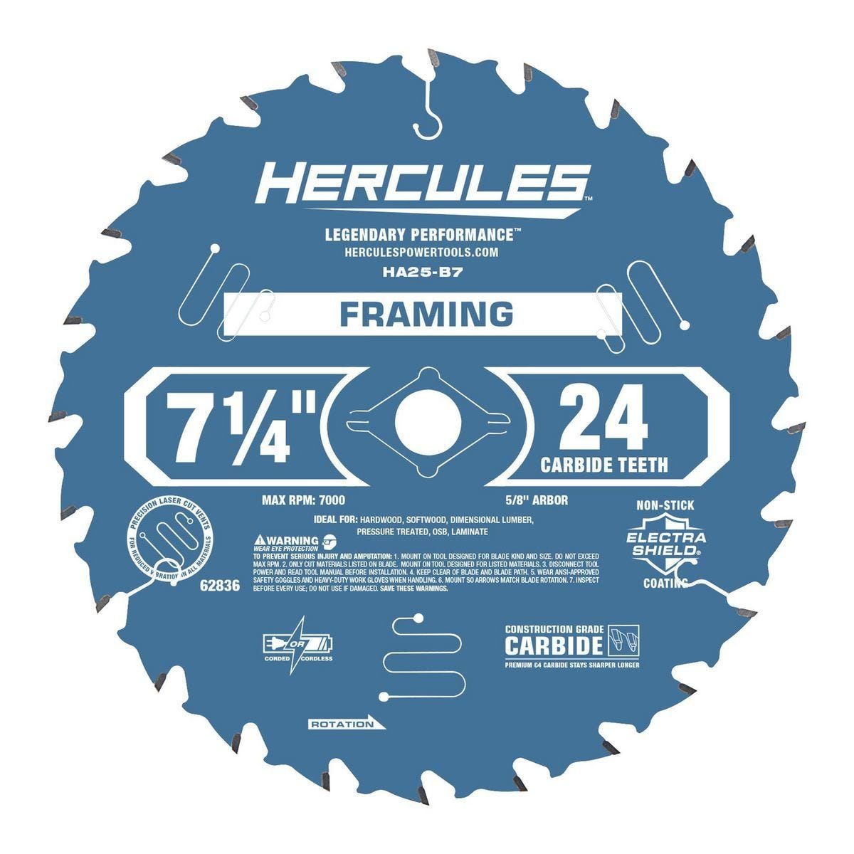 Hercules 7-1/4 in. 24T Circular Saw Blade for Framing & Demolition, 5/8 in. Arbor