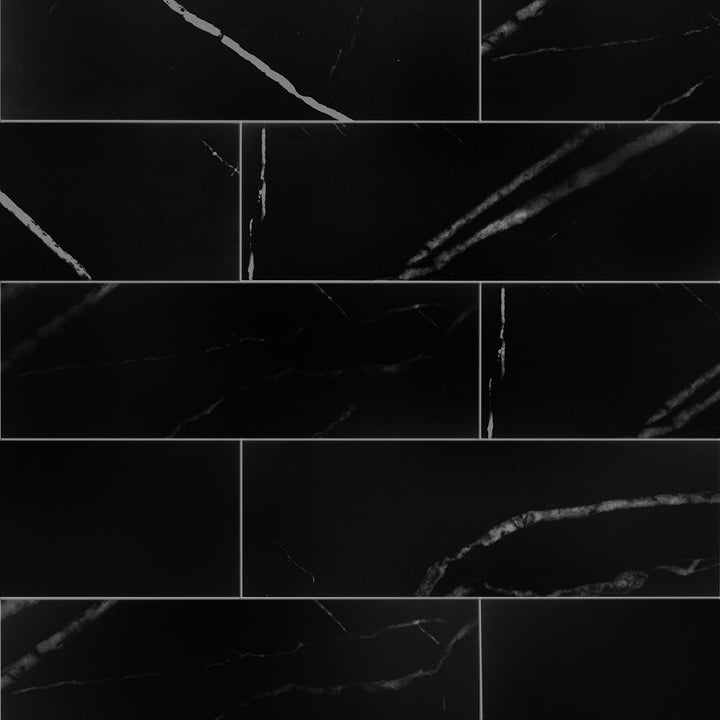 Peel&Stick Tile Fieldstone Black 4-in x 12-in Matte PVC Marble look Linear Peel and stick Mosaic Wall Tile product image