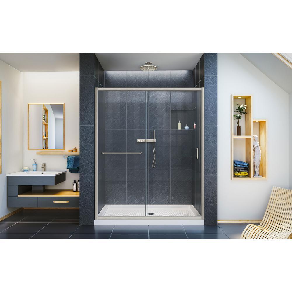 Infinity-Z 56 to 60 in. x 72 in. Semi-Frameless Sliding Shower Door in Brushed Nickel - Super Arbor