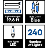 GE StayBright 240-Light 19.6-ft Blue Integrated LED Christmas Tape Lights