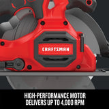 CRAFTSMAN V20 20-Volt Max 6-1/2-in Cordless Circular Saw with Brake and Metal Shoe, Tool Only