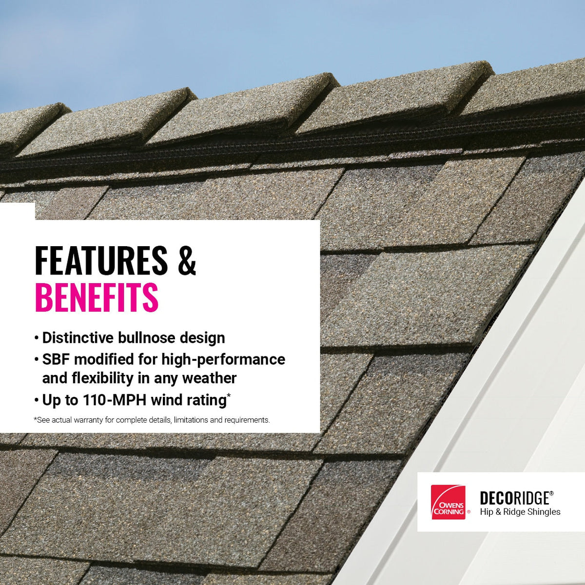 Owens Corning DecoRidge 8-In Hip & Ridge Roof Shingles, Mojave/Golden Meadow, 20 Linear Ft per Bundle