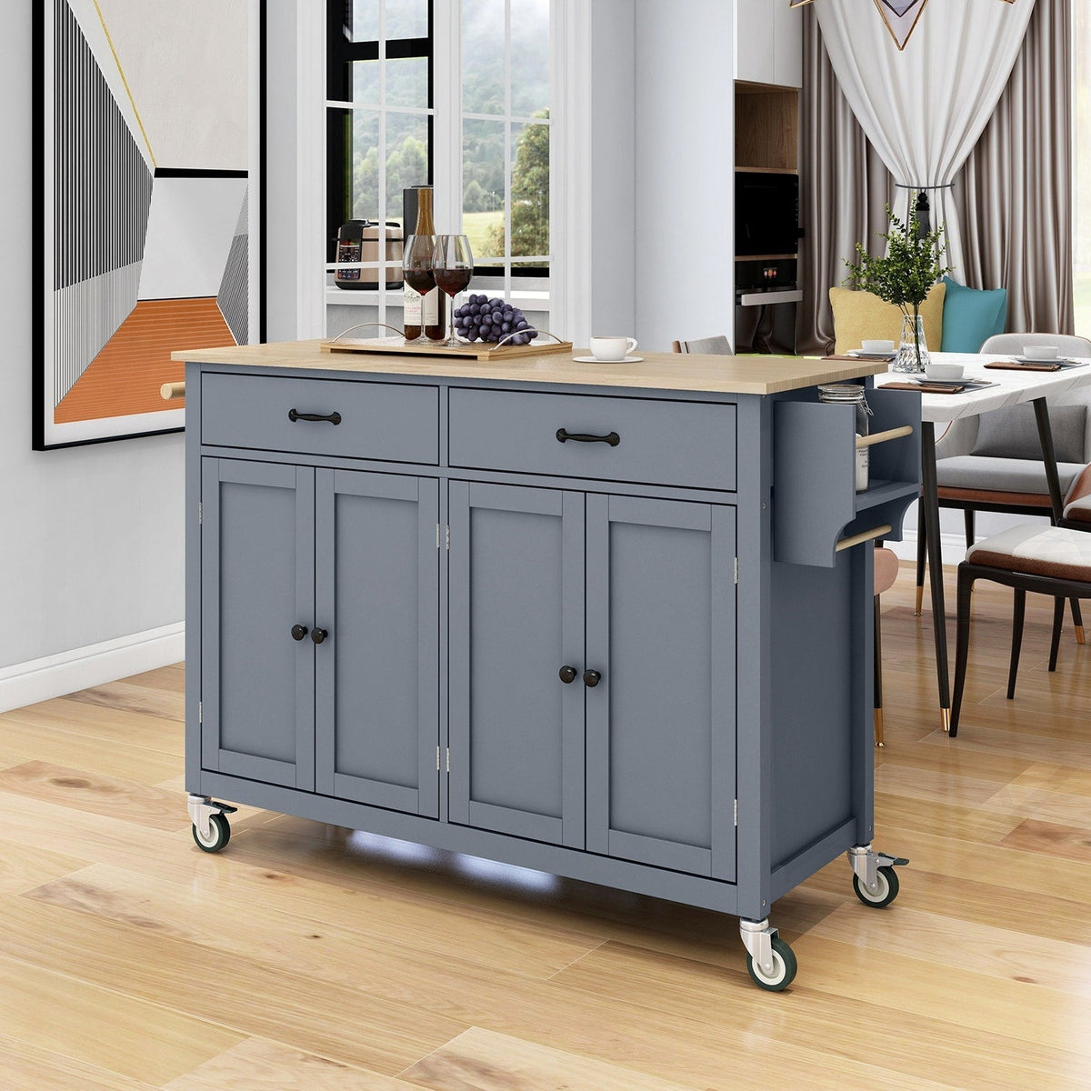 SINOFURN Gray Mdf Base with Wood Top Rolling Kitchen Cart (18.5-in x 54.33-in x 36.22-in)