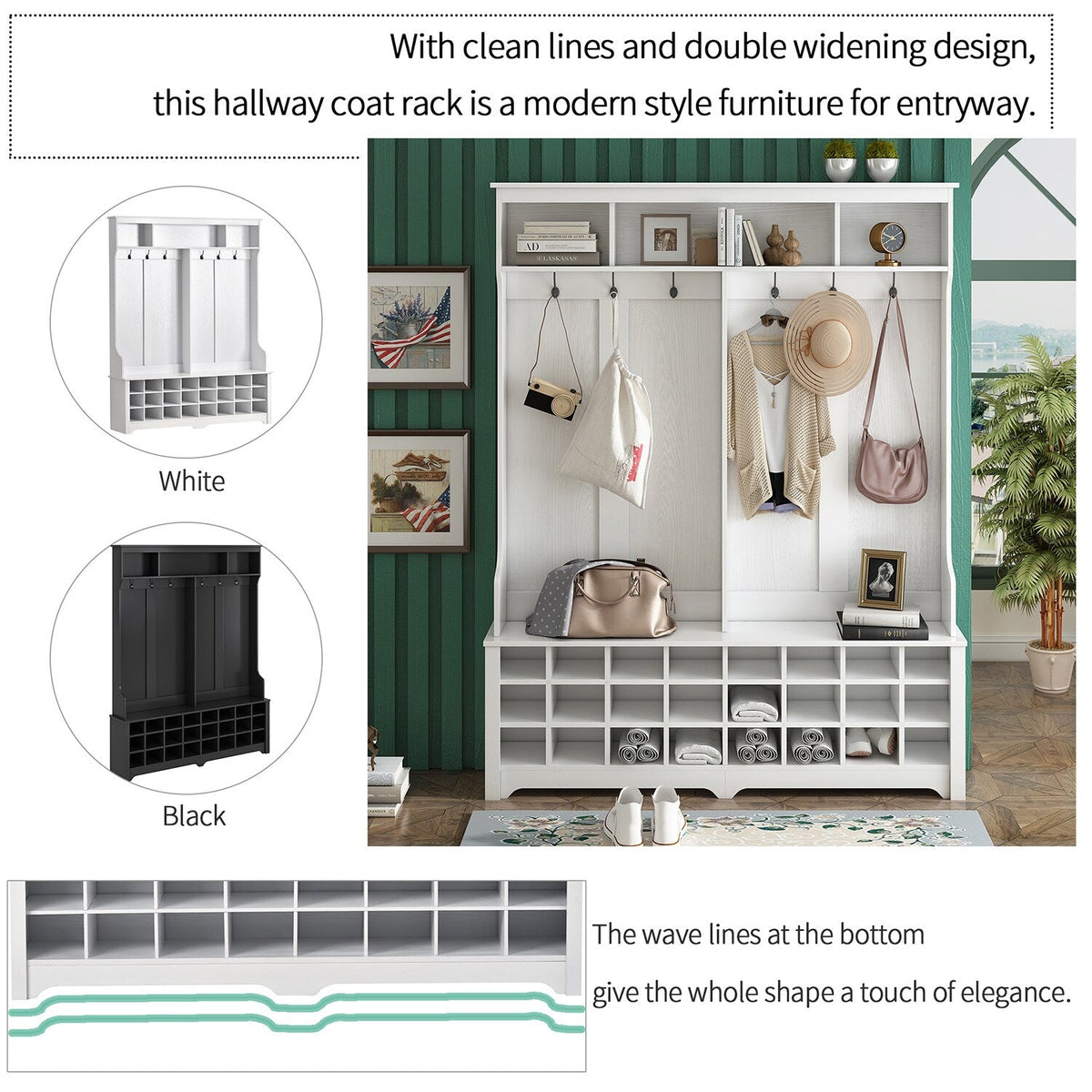 SINOFURN Hall Tree Entryway Bench with Shelves Cabinet